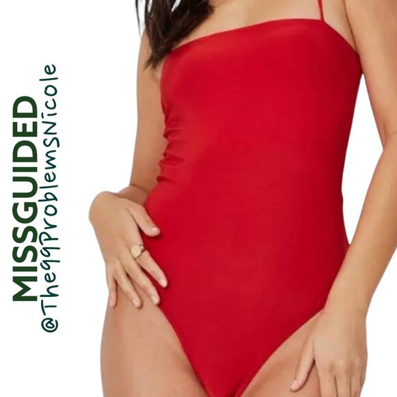 Missguided slinky straight neck red bodysuit - Picture 9 of 11